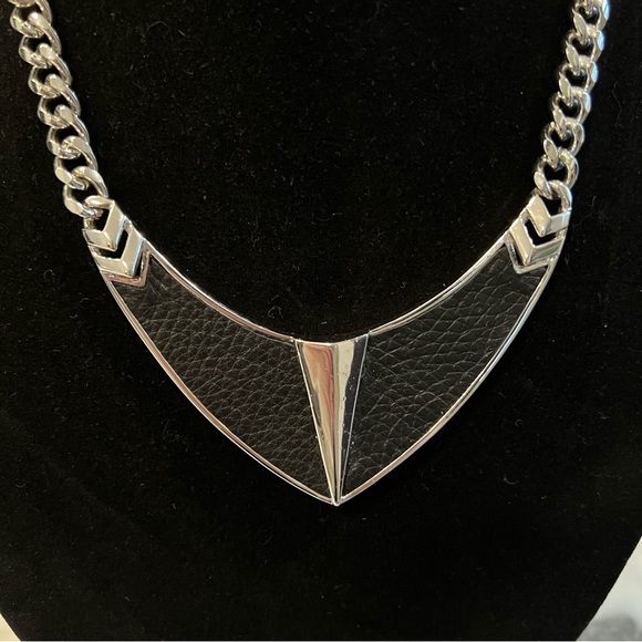 Vince Camuto Silver black leather statement necklace goth punk cyber - Picture 4 of 4